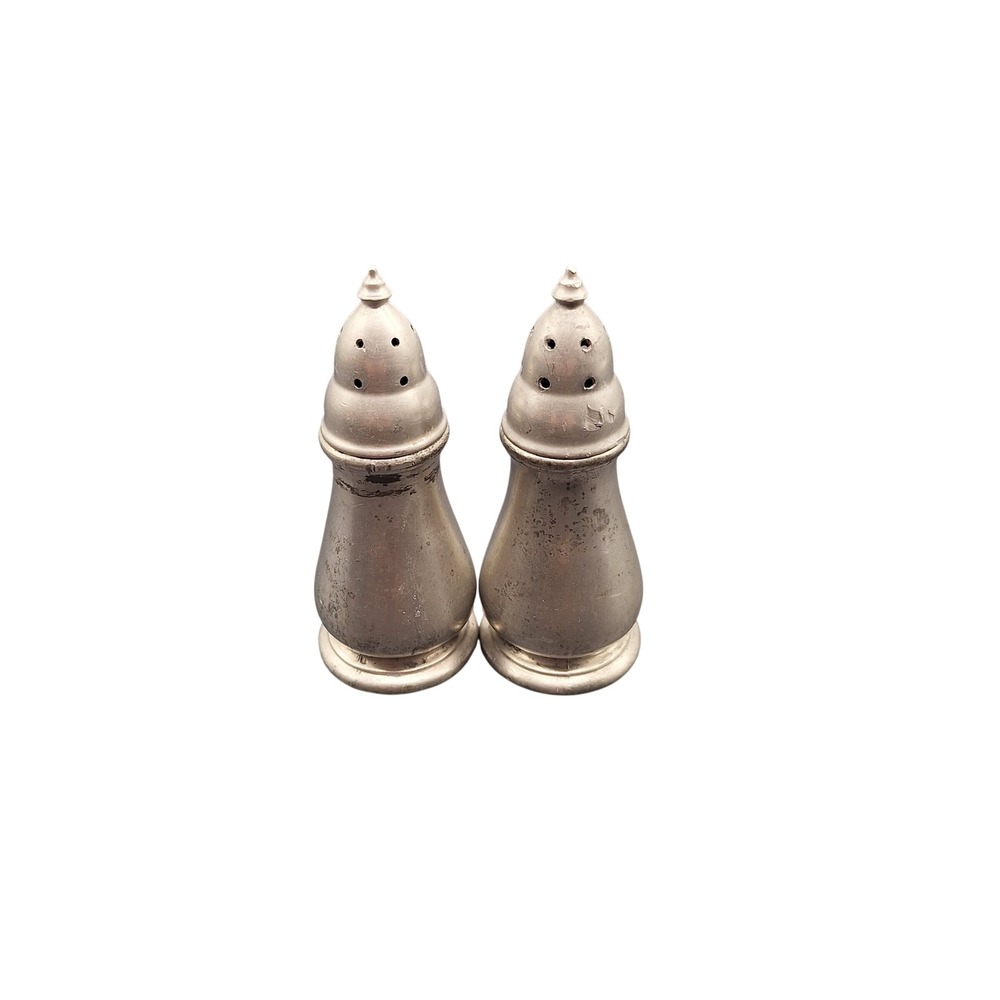 Vintage Quaker Shaker Set Pewter Salt and Pepper Shakers 2087 Silver Tone Pair